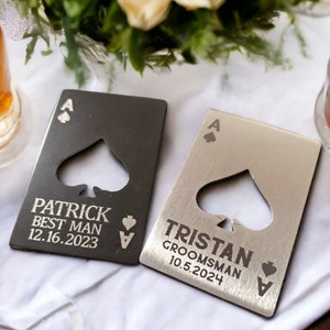 Groomsmen Gift, Ace Of Spades Bottle Opener, Best Man / Groomsman, Personalized Name, Initial, Wallet Bottle Opener, Credit Card Beer Opener