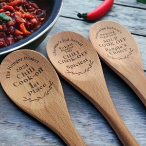 Chili Cookoff Spoon Prizes, 1st/2nd/3rd Place/Spiciest/People&#39;s Choice, Chili Cook-off Award, Personalized Wooden Spoon, 12-Inch Wood Spoon