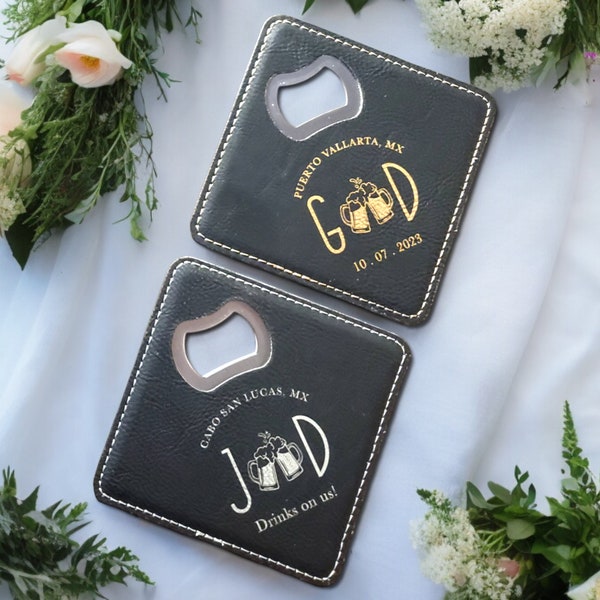 Bulk Wedding Favors, Leatherette Bottle Opener Coasters, Custom Wedding Guest Gifts