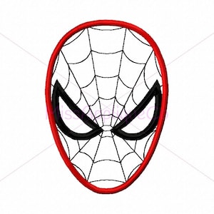 May include: A red and black cartoon superhero mask with a spider web design.