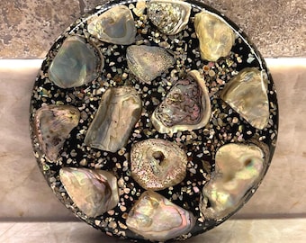 Vintage MCM Abalone Shell in Lucite Trivet/Stand