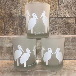 Vintage Georges Briard Crane Frosted Glass Highball Glasses - Set of 3