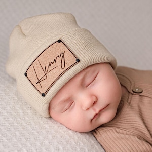 Name Hat | Custom Baby Kids Child Baby Newborn Beanie | Slouchy | Personalized Hat | Baby Shower Gift | Birthday Gift | Leather Patch