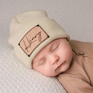 Name Hat | Custom Baby Kids Child Baby Newborn Beanie | Slouchy | Personalized Hat | Baby Shower Gift | Birthday Gift | Leather Patch