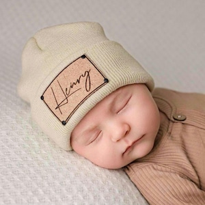 Name Hat | Custom Baby Kids Child Baby Newborn Beanie | Slouchy | Personalized Hat | Baby Shower Gift | Birthday Gift | Leather Patch