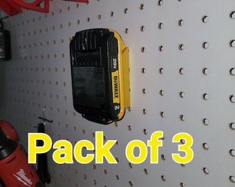 Dewalt 20V Battery Pegboard Holders , Mount for Dewalt 20V Battery Drill Tool Yellow , Gift for him, Set of 3