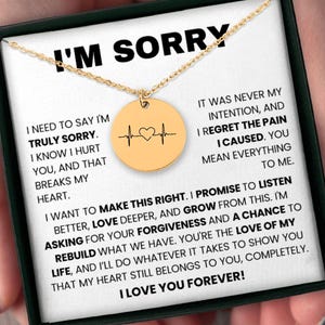 Entschuldigung Geschenk für sie, es tut mir leid Halskette mit Nachrichtenkarte, verzeih mir Schmuck, Frau Entschuldigung Geschenk, personalisiertes Bedauern Geschenk