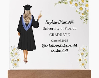 Granddaughter Graduation Gift, Custom Grad Plaque with Name & School, LED Light Gift for Daughter, Niece, Friend, Class of 2025