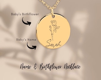 First Time Mother Gift, Birth Flower Necklace, Custom Name Necklace, New Mom Gift, Push Present, First Mother's Day Gift, Ships from the US