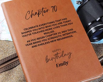 Seventy-Year Gift for 70th Birthday for Her – Personalized Chapter 70 Journal with Custom Name and Milestone Celebration Message