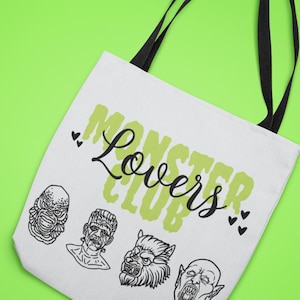 Halloween Tote Bag, Spooky Bag, Monster tote bag, Classic horror, Vintage Halloween, Unique bag, Witchy gift, Trick or treat bag, Goth tote