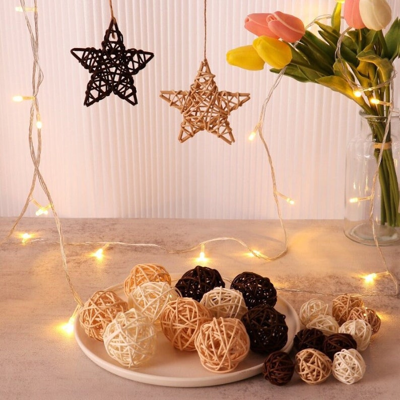 10PCS Wood Coffee White Rattan Ball Heart Stars DIY Etsy