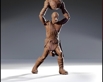 Stone Giant Guardian w/ Boulder | 32mm Scale | All Tabletop RPG Compatible | Unpainted Figure