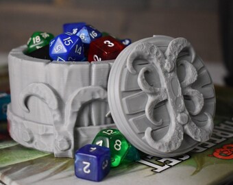 Dragon Skull Themed Dice, Token, Counter, Trinket Box USA Made • Handmade RPG Dice Box • Ars Moriendi Licensed • Dice Storage