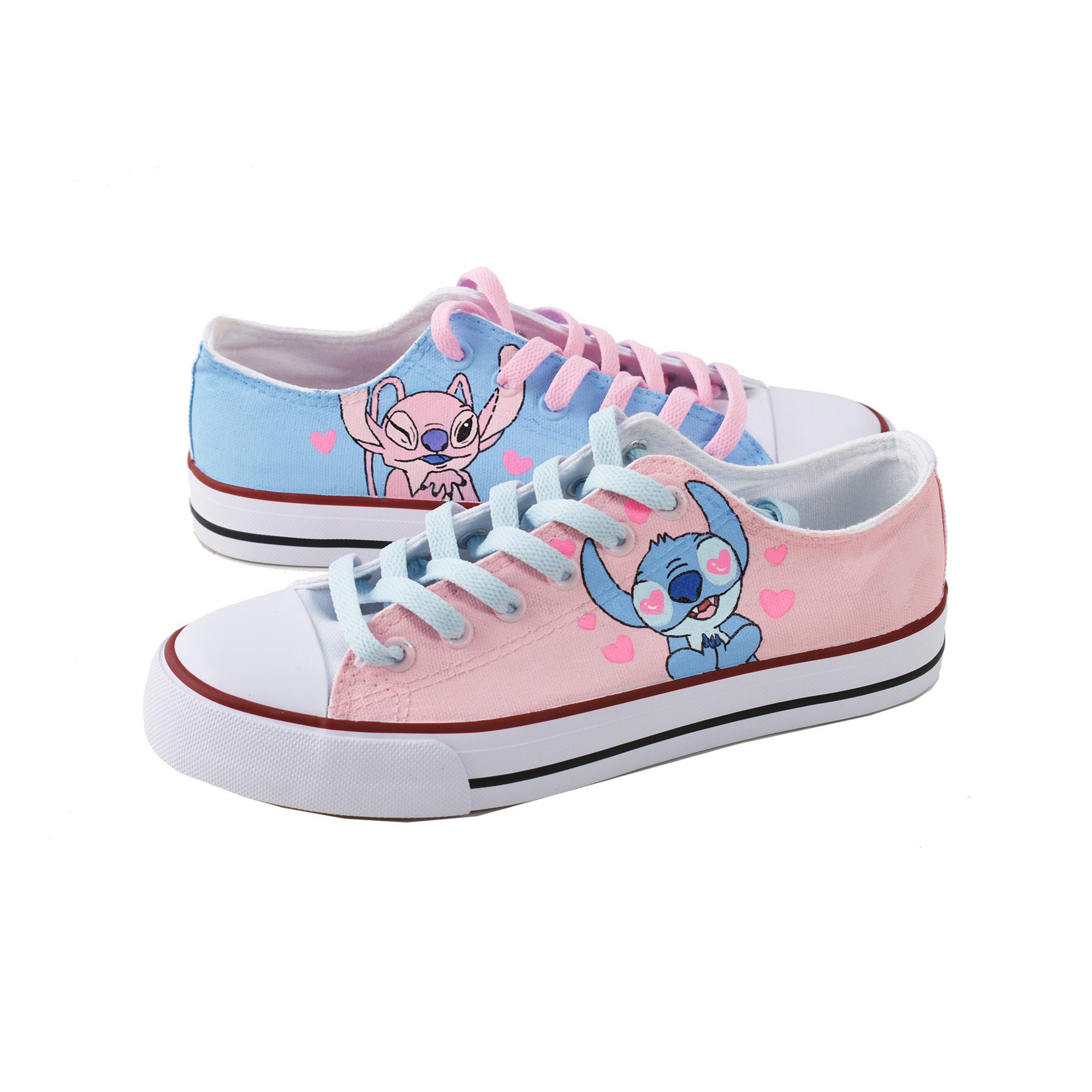 Stitch and Angel Canvas Shoes Hand Painted Cartoon Character Cute Sneaker Personalited Custom Shoe Couple Shoe Etsy