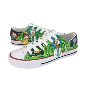 Rick Custom Canvas Shoes, Personalized Hand Painted Anime Sneaker, Unique Handmade Painted Shoes, Amaing Shoes for Friends Family, Morty