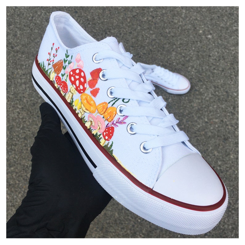 Colorful Mushrooms Hand Painted Custom Canvas Shoe, Cute Personalized