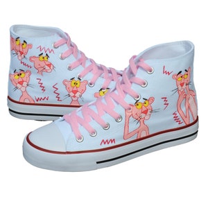 Pink Panther Custom Canvas Shoe Personalized Hand Painted Sneaker Casual High Top Shoes