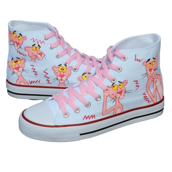 Pink Panther Custom Canvas Shoe Personalized Hand Painted Sneaker Casual High Top Shoes