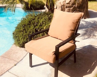 2pc Quality Outdoor Cushions for Chairs - Water Resistant, Comfortable & Bright. Firm Seat 23.5" x 23.5" x 4.5" Soft Back 22.5" x 22.5".