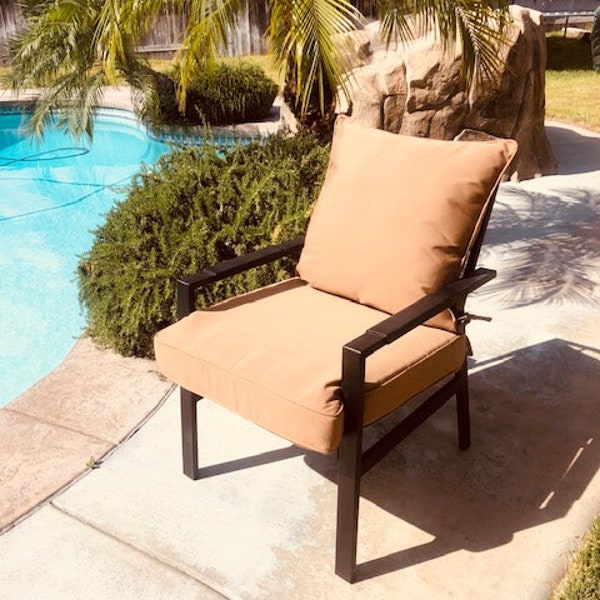2pc Quality Outdoor Cushions for Chairs - Water Resistant, Comfortable & Bright. Firm Seat 23.5" x 23.5" x 4.5" Soft Back 22.5" x 22.5".