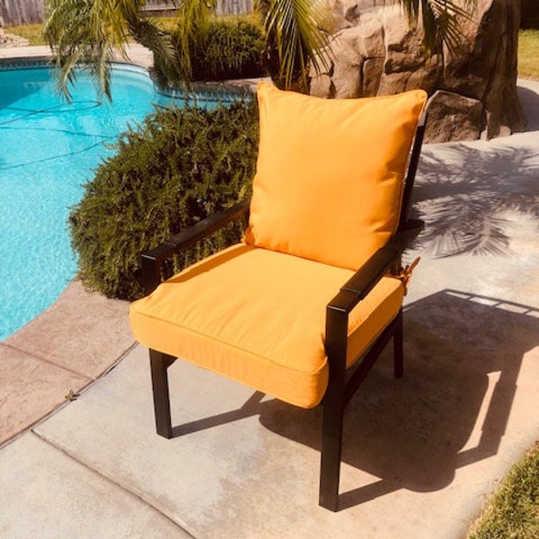 2pc Quality Outdoor Cushions for Chairs - Water Resistant, Comfortable & Bright. Firm Seat 23.5" x 23.5" x 4.5" Soft Back 22.5" x 22.5"