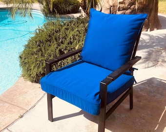 2pc Quality Outdoor Cushions for Chairs - Water Resistant, Comfortable & Bright. Firm Seat 23.5" x 23.5" x 4.5" Soft Back 22.5" x 22.5".