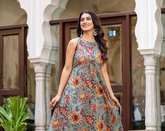Floral Hand Block Print Cotton Co-Ord Set, Halter Neck Summer Outfit, Jaipur Style
