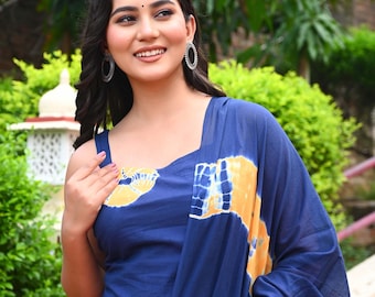 Navy Blue Cotton Kurta Pant Dupatta Set, Tie-Dye Print