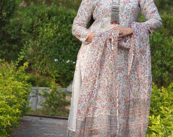 Hand Block Print Salwar Suit: Kota Doriya Kurti, Pant & Dupatta