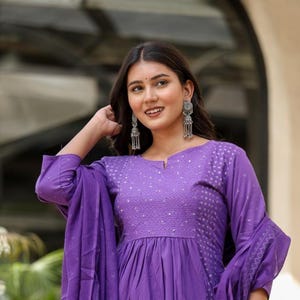 Conjunto Kurti de algodón morado / Vestido indio bordado, ropa de fiesta