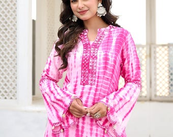 Hand Embroidered Cotton Kurta Dhoti Dupatta Set,Indian Dress