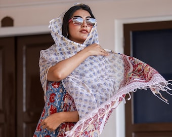 Pure Cotton Hand Block Floral Print Kurta Pant Dupatta Set , Indian Boho Ethnic Outfit