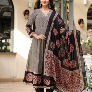 Beautiful pure cotton embroidered work angrakha kurta pant and dupatta set, dresses for women, kurta set women, anarkali kurti set, suits
