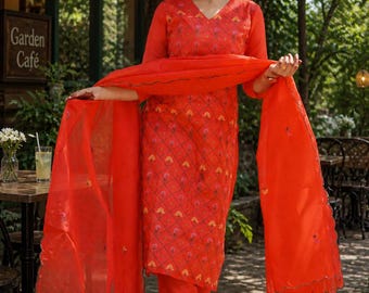 Embroidered Kurta Dupatta Set, Indian Ethnic Salwar Kameez
