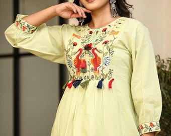 Floral Embroidered Cotton Kurta Pant Set | Women's Indian Outfit
