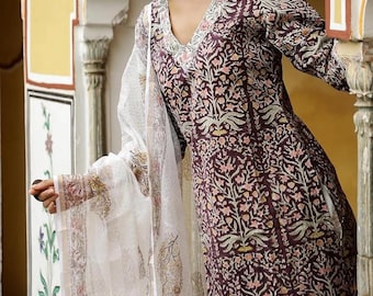 Cotton Hand Block Print Kurta Set,Indian Ethnic Party Wear Salwar Kameez