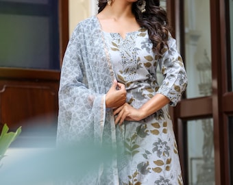 Hand Block Printed Cotton Kurta Set, Indian Salwar Kameez Suit