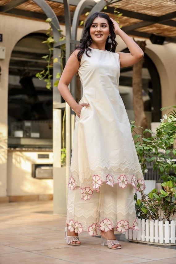white christmas dresses Maharani's Pure Cotton Palazzo Suit Set