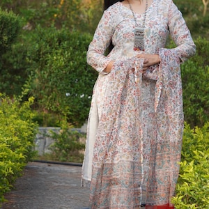Beautiful Hand Block Ethnic Printed Long Straight Kurta Pant And Dupatta Set, Salwar Kameez For Women, Jaipuri Print Kurti, Kurta Kurti Set