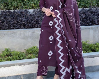 Hand Embroidered Indian Kurta Set with Dupatta,Festive Ethnic Wear, Wedding Outfit,