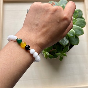 Jamaica Flag Gemstone Bracelet: Unisex Beaded Jewelry