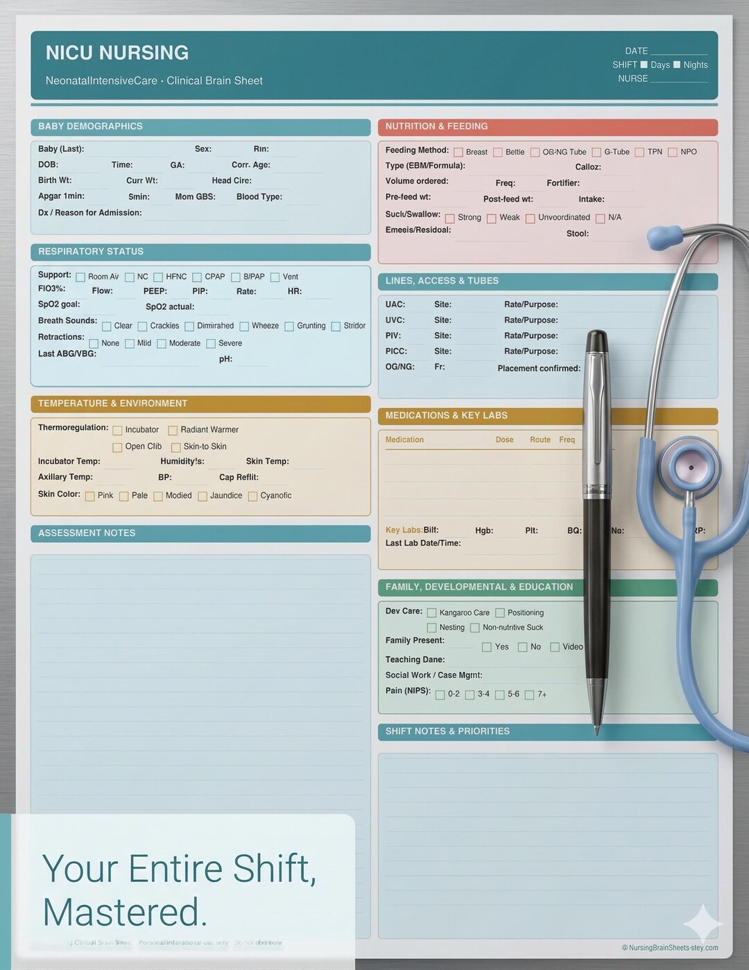 NICU Nursing Brain Sheet | Neonatal Clinical Report (PDF Download) - Etsy