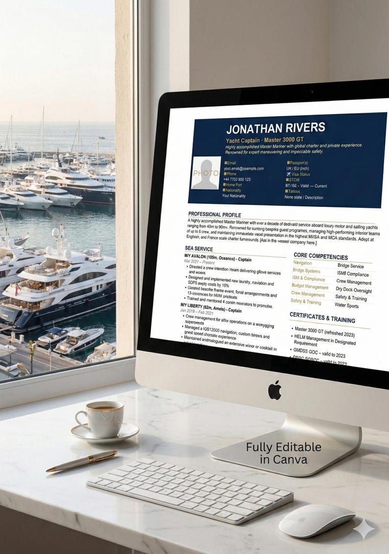Superyacht Resume Template Kit | Yacht Crew CV | Captain Stewardess ...
