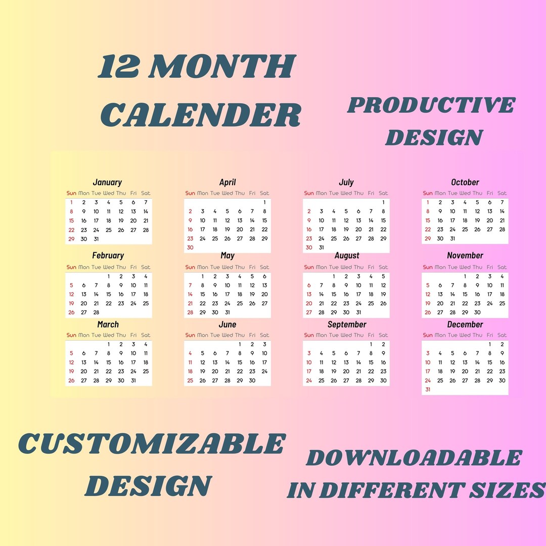 Full Year Calendar 8x11 Printable 1 Page - Etsy
