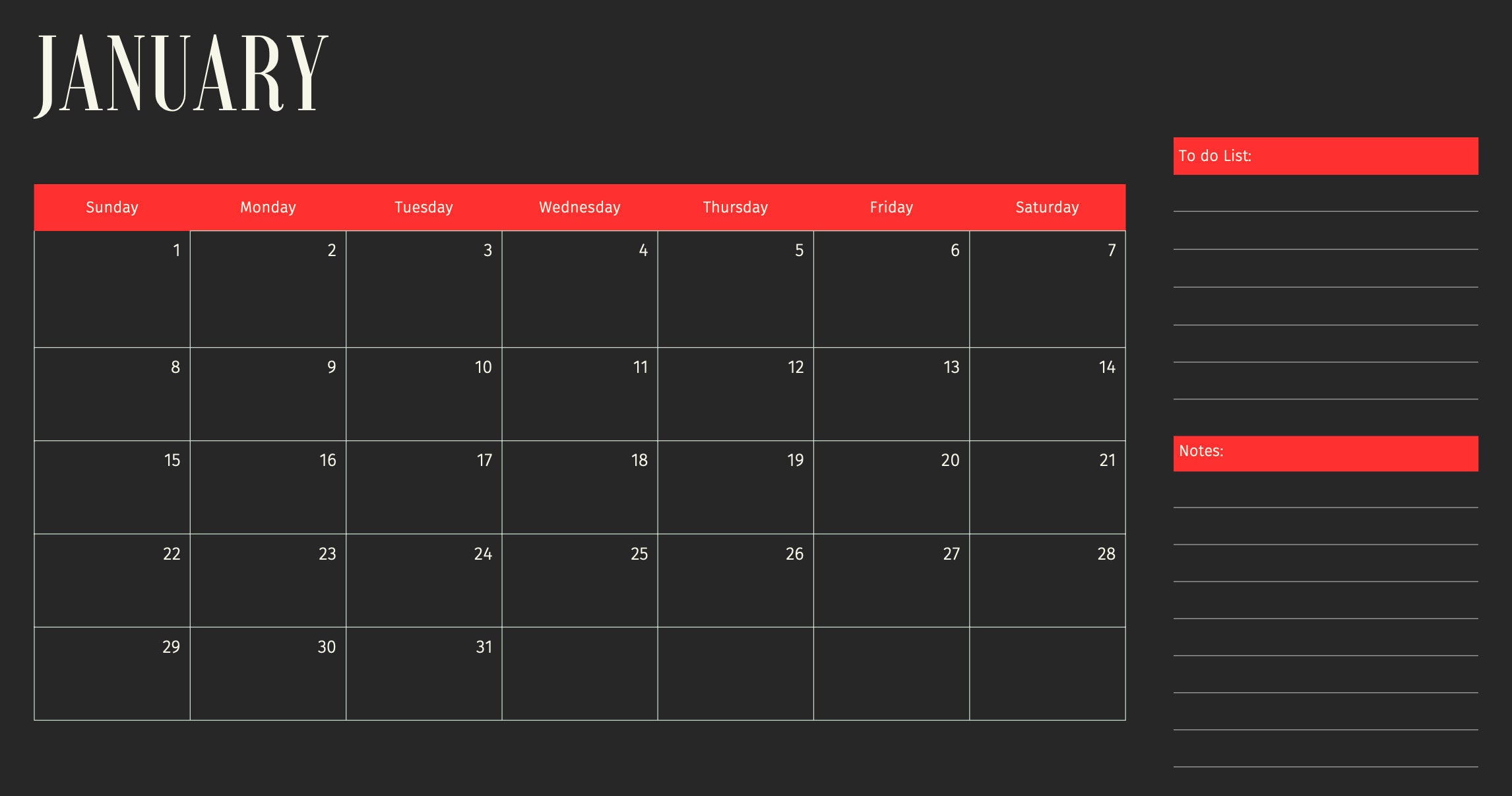 Simple Calendar Download 2023 Productive Year Etsy