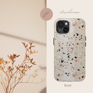 Coque de téléphone Terrazzo Rose au design moderne et élégant pour iPhone 16 15 14 13 12 11 Pro Ultra Max Samsung S10 S20 S21 S22 S23 Google 5 6 7 8