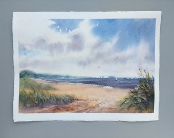 Ostsee Sommer, Jurmala, Original Aquarell mit Ostseeblick, Aquarellmalerei, Ostseeküste, Aquarell Landschaft