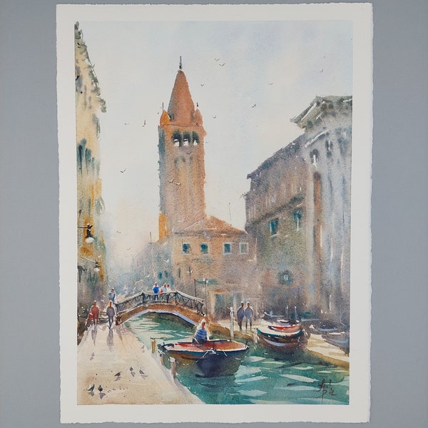 Aquarelle de Venise, aquarelle originale, Italie, cadeau d'art, aquarelle de paysage urbain