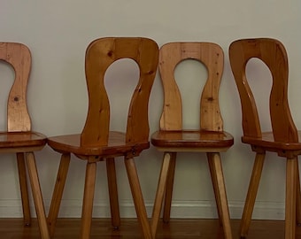 Vintage French Brutalist Pine Dining Chairs